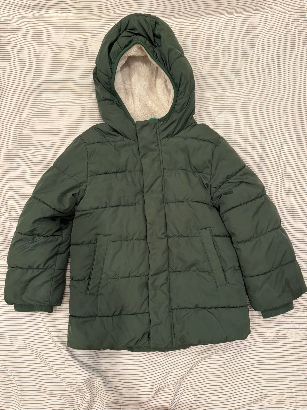 Primary Hooded Puffer Jacket in Dark Green